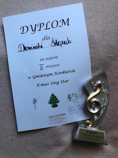 II Miejsce za wykonanie piosenki świątecznej pt: "Winter Wonderland"-dyplom